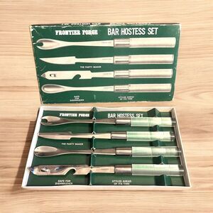Vintage Frontier Forge Bar Hostess Set Stainless Clear Acrylic The Party Maker